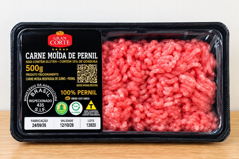 Embalagem de Carne Moída de Pernil Suíno (500g),
